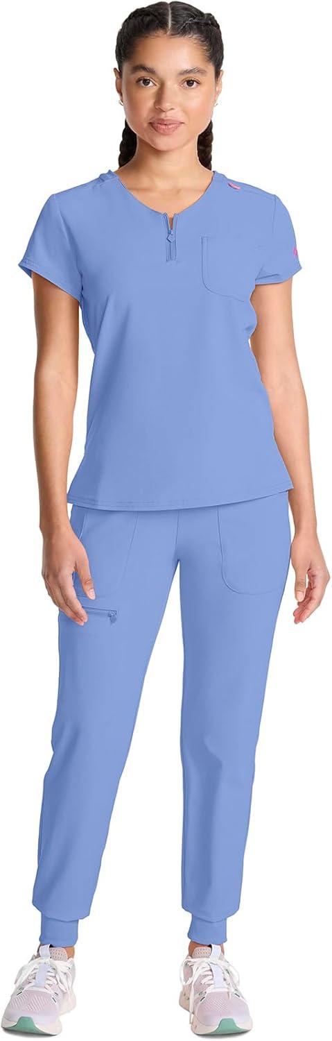 imageMed Couture Scrubs top for Women Medical Quarter Zip VNeck Scrub Top Tuckable with Chest Pocket and Rounded Hem MC705Ciel