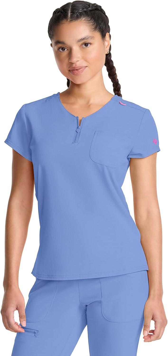 imageMed Couture Scrubs top for Women Medical Quarter Zip VNeck Scrub Top Tuckable with Chest Pocket and Rounded Hem MC705Ciel