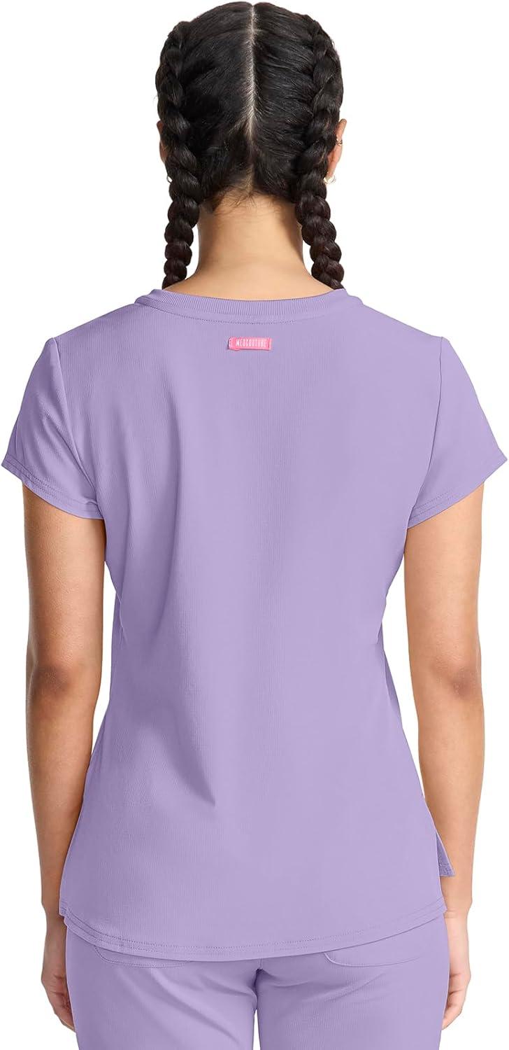 imageMed Couture Scrubs top for Women Medical Quarter Zip VNeck Scrub Top Tuckable with Chest Pocket and Rounded Hem MC705Digital Lavender