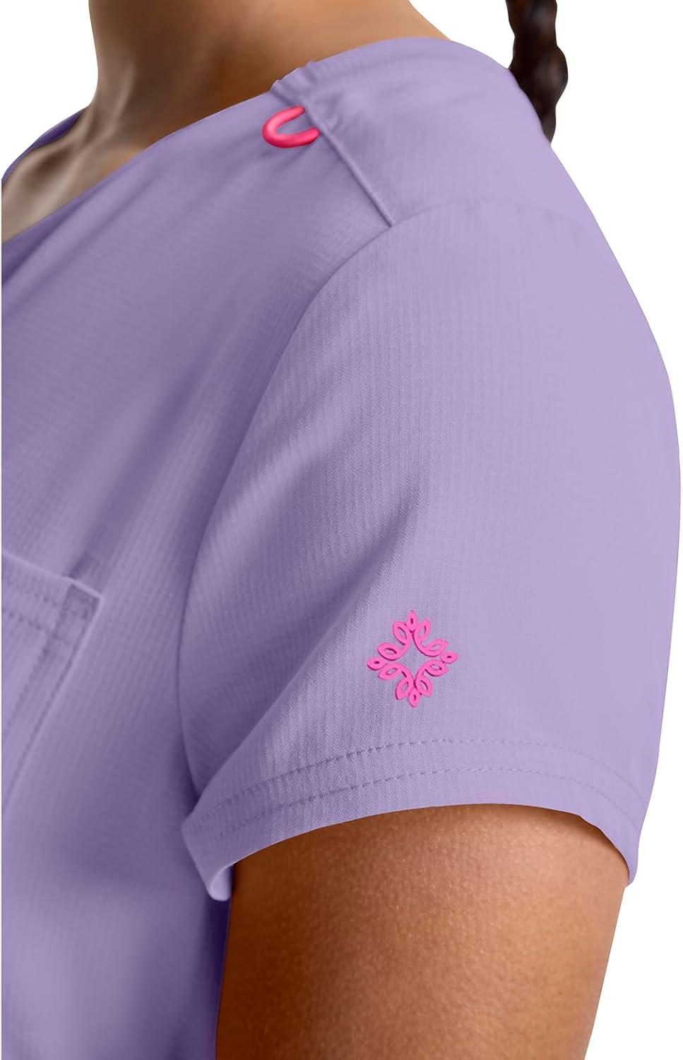 imageMed Couture Scrubs top for Women Medical Quarter Zip VNeck Scrub Top Tuckable with Chest Pocket and Rounded Hem MC705Digital Lavender