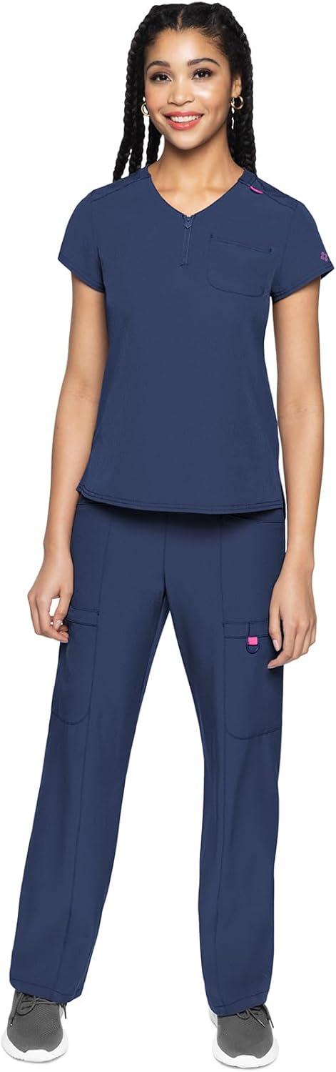 imageMed Couture Scrubs top for Women Medical Quarter Zip VNeck Scrub Top Tuckable with Chest Pocket and Rounded Hem MC705Navy