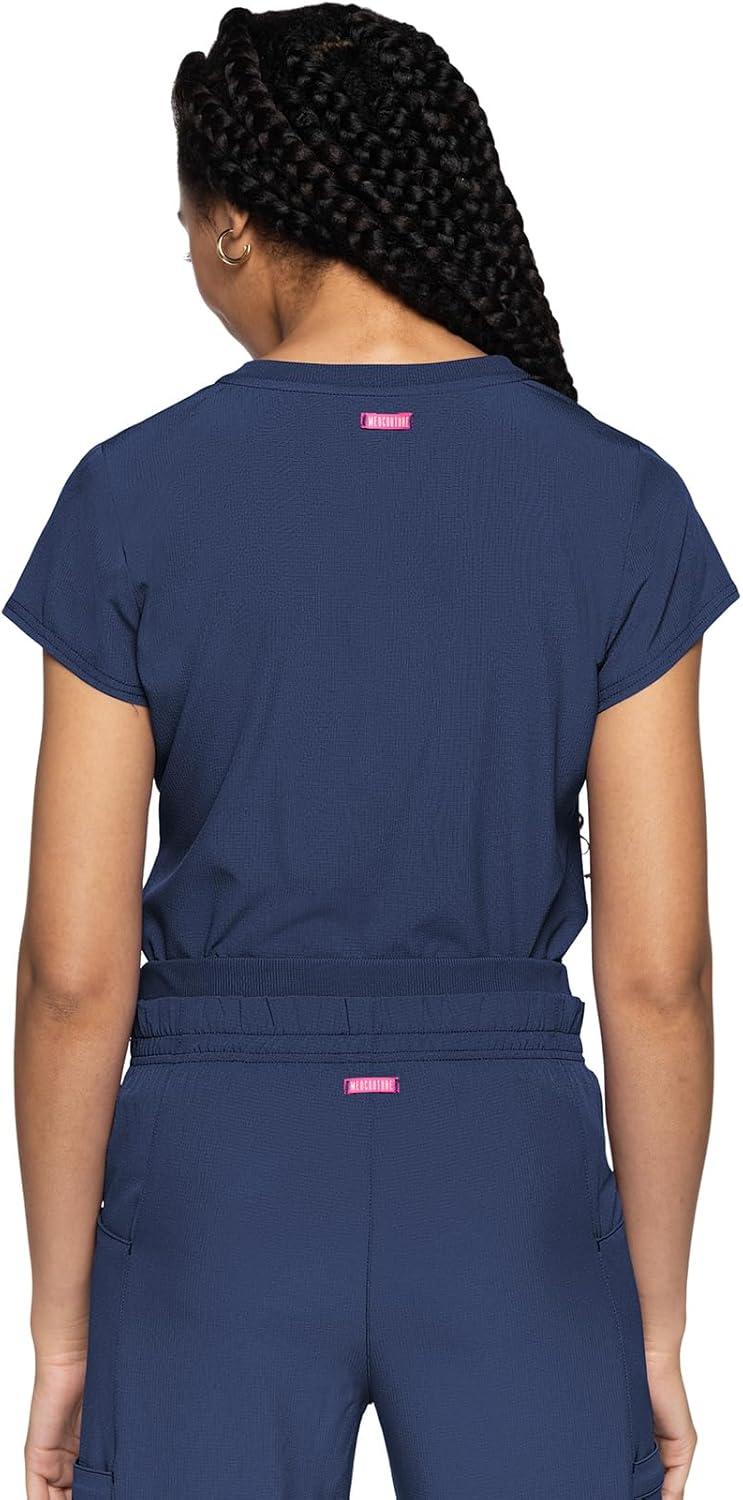 imageMed Couture Scrubs top for Women Medical Quarter Zip VNeck Scrub Top Tuckable with Chest Pocket and Rounded Hem MC705Navy