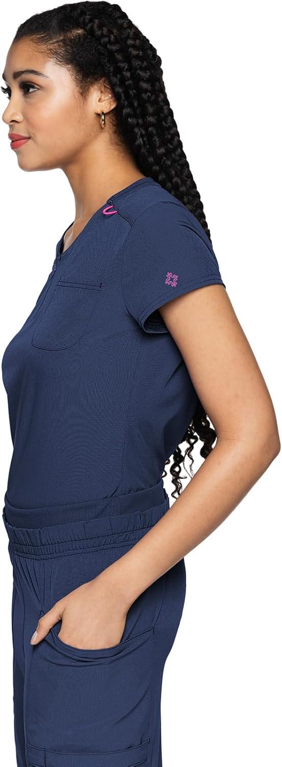 imageMed Couture Scrubs top for Women Medical Quarter Zip VNeck Scrub Top Tuckable with Chest Pocket and Rounded Hem MC705Navy