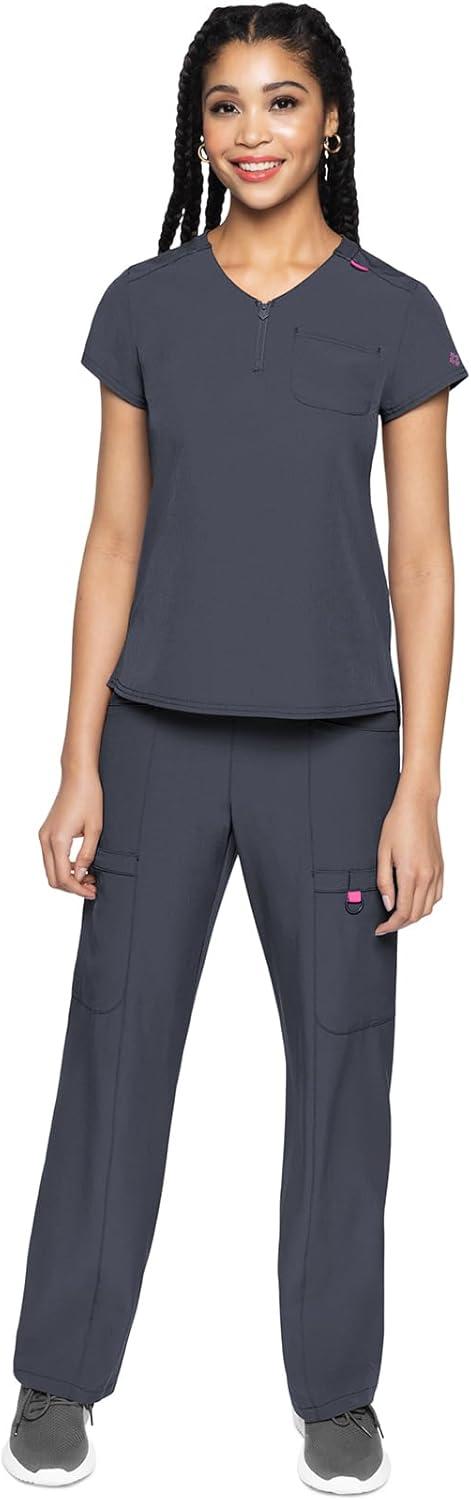 imageMed Couture Scrubs top for Women Medical Quarter Zip VNeck Scrub Top Tuckable with Chest Pocket and Rounded Hem MC705Pewter