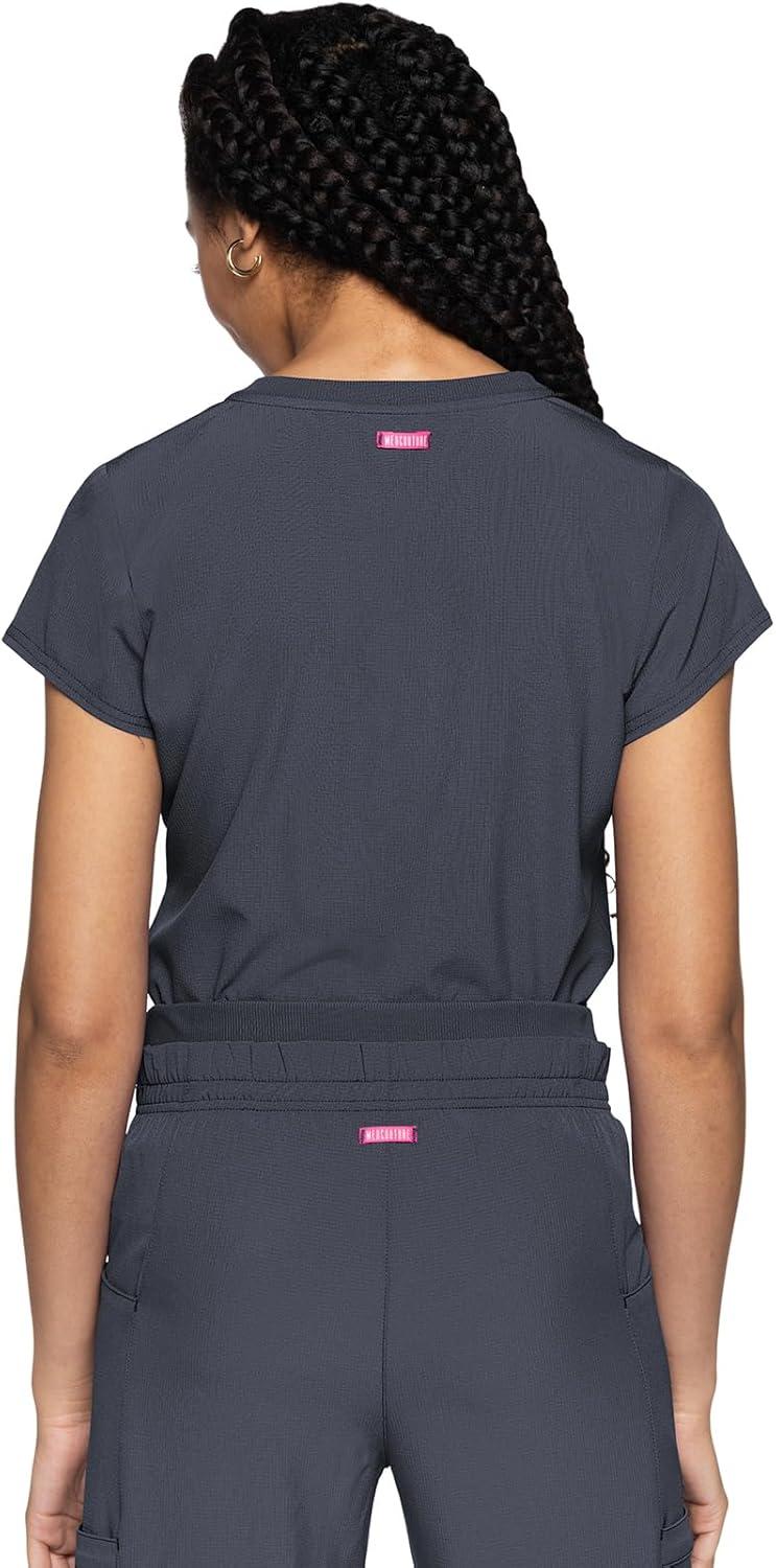 imageMed Couture Scrubs top for Women Medical Quarter Zip VNeck Scrub Top Tuckable with Chest Pocket and Rounded Hem MC705Pewter