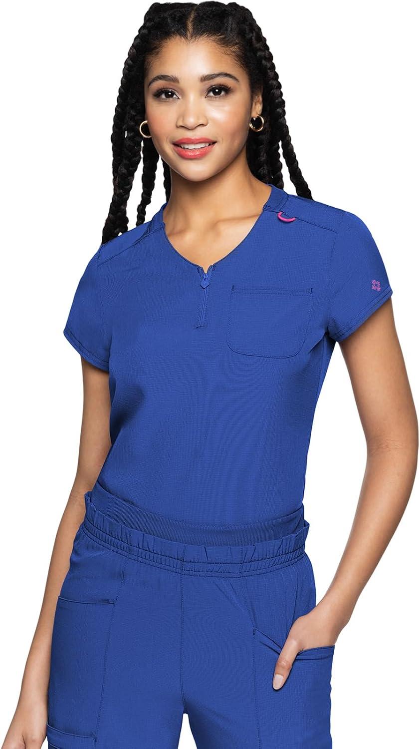 imageMed Couture Scrubs top for Women Medical Quarter Zip VNeck Scrub Top Tuckable with Chest Pocket and Rounded Hem MC705Royal