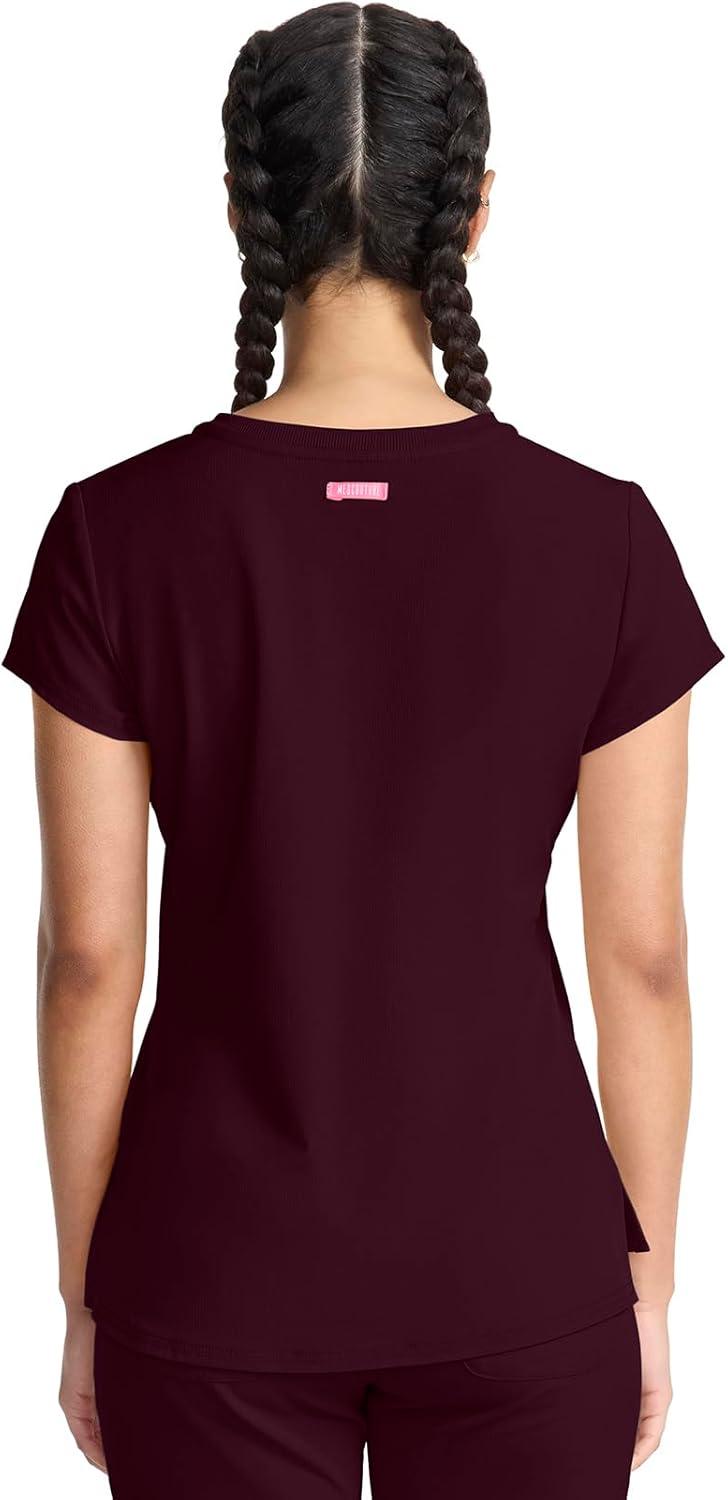 imageMed Couture Scrubs top for Women Medical Quarter Zip VNeck Scrub Top Tuckable with Chest Pocket and Rounded Hem MC705Wine