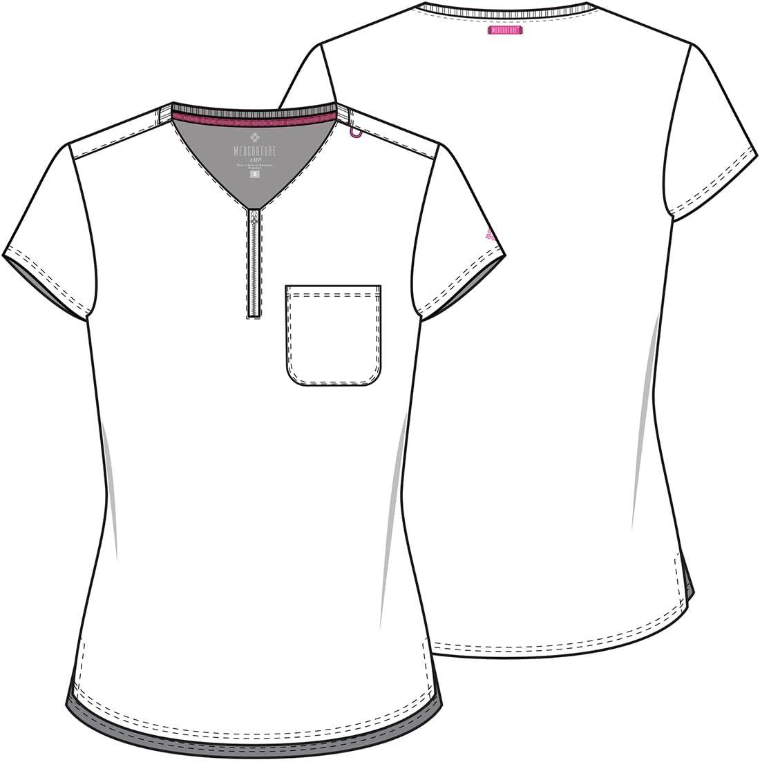imageMed Couture Scrubs top for Women Medical Quarter Zip VNeck Scrub Top Tuckable with Chest Pocket and Rounded Hem MC705Wine