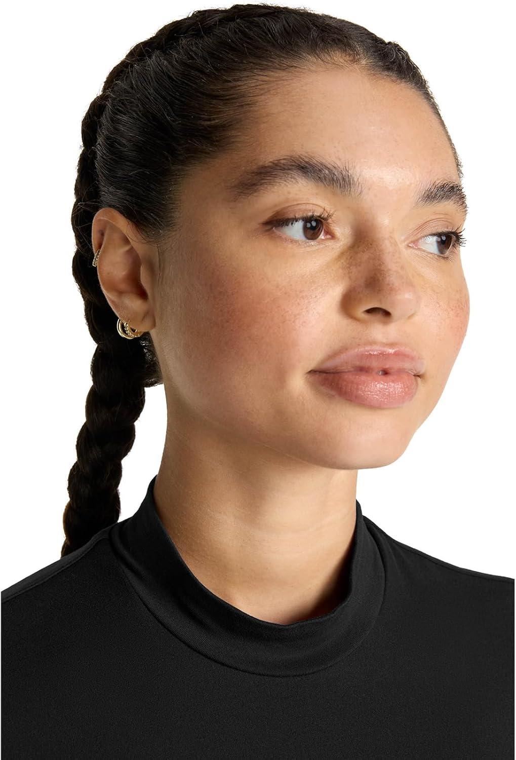imageMed Couture Underscrub Long Sleeve Women Top Lettuce Edge Mock Neck with Rounded Hem and Sporty Look MC708Black