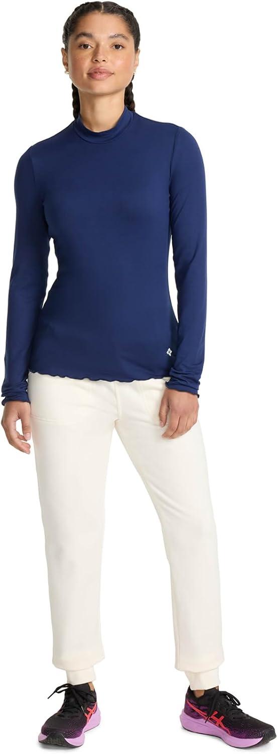 imageMed Couture Underscrub Long Sleeve Women Top Lettuce Edge Mock Neck with Rounded Hem and Sporty Look MC708Navy