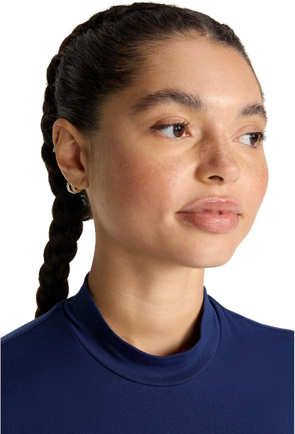 imageMed Couture Underscrub Long Sleeve Women Top Lettuce Edge Mock Neck with Rounded Hem and Sporty Look MC708Navy
