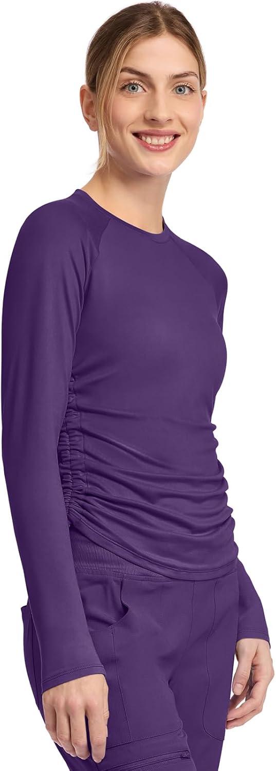 imageMed Couture Underscrub Long Sleeve Women Top Ruched Knit Details Rounded Hem with Adjustable Taping at Side Seam MC700Galactic Purple