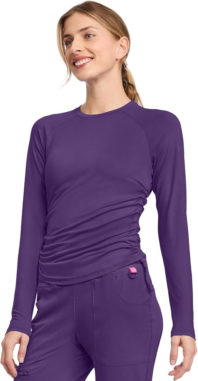 imageMed Couture Underscrub Long Sleeve Women Top Ruched Knit Details Rounded Hem with Adjustable Taping at Side Seam MC700Galactic Purple