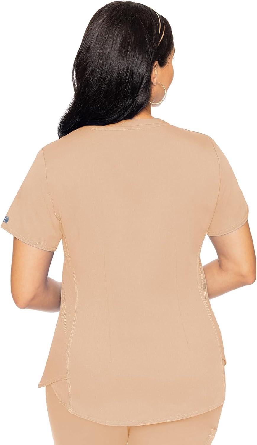 imageMed Couture VNeck Scrub Top for Women with 4 Pockets RibKnit Side Panel and Shirttail Hem MC7459Apricot Sorbet