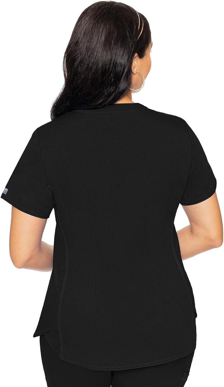 imageMed Couture VNeck Scrub Top for Women with 4 Pockets RibKnit Side Panel and Shirttail Hem MC7459Black