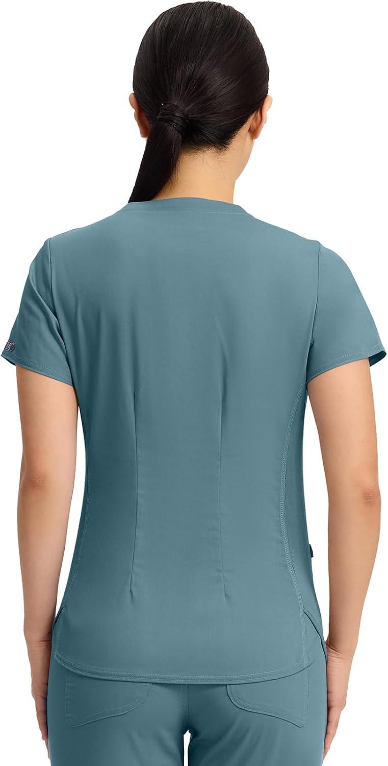 imageMed Couture VNeck Scrub Top for Women with 4 Pockets RibKnit Side Panel and Shirttail Hem MC7459Blue Jean Baby