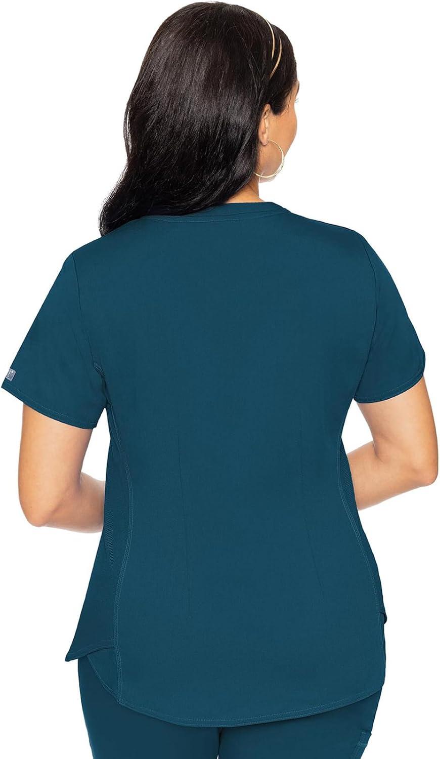 imageMed Couture VNeck Scrub Top for Women with 4 Pockets RibKnit Side Panel and Shirttail Hem MC7459Caribbean