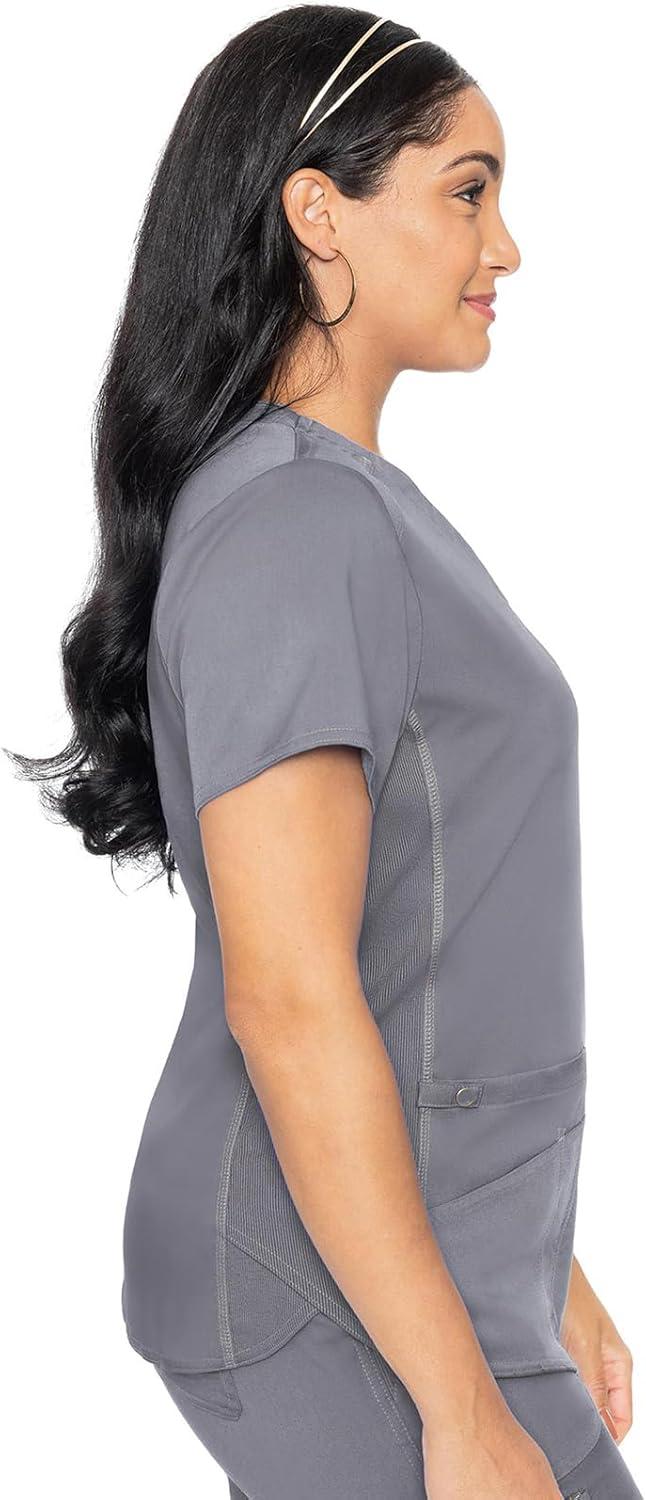 imageMed Couture VNeck Scrub Top for Women with 4 Pockets RibKnit Side Panel and Shirttail Hem MC7459Cloud