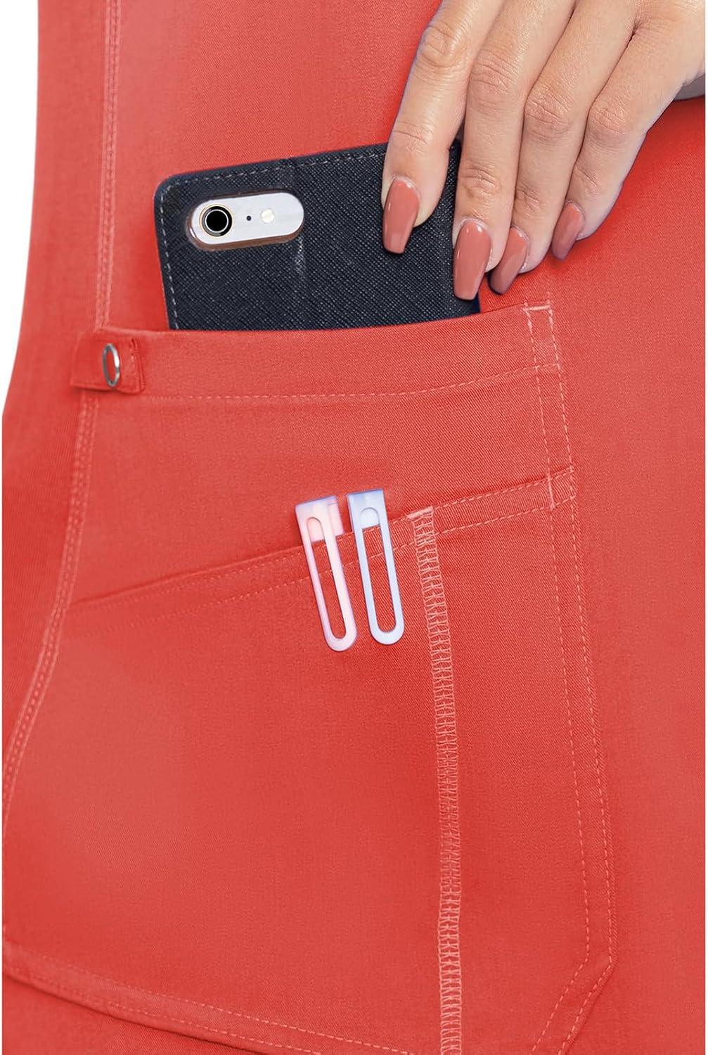 imageMed Couture VNeck Scrub Top for Women with 4 Pockets RibKnit Side Panel and Shirttail Hem MC7459Coral