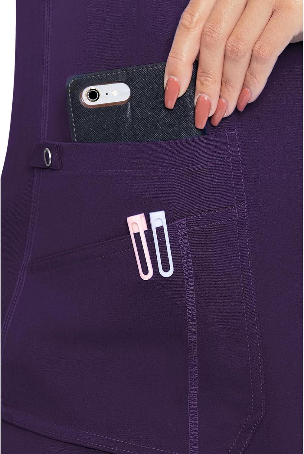 imageMed Couture VNeck Scrub Top for Women with 4 Pockets RibKnit Side Panel and Shirttail Hem MC7459Eggplant