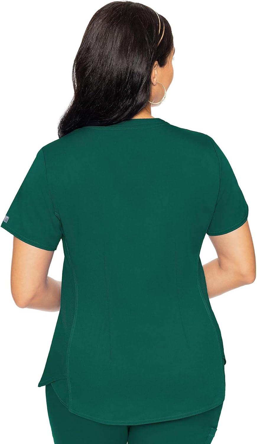 imageMed Couture VNeck Scrub Top for Women with 4 Pockets RibKnit Side Panel and Shirttail Hem MC7459Hunter Green
