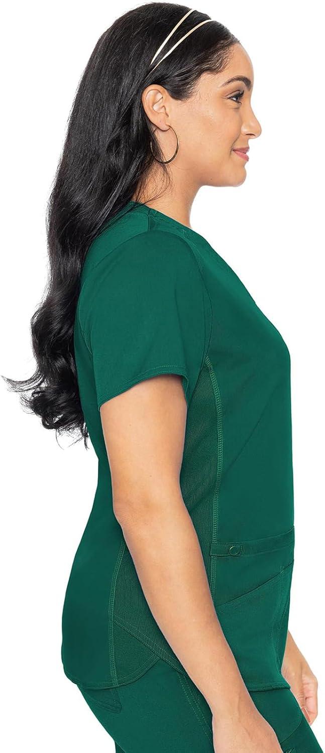 imageMed Couture VNeck Scrub Top for Women with 4 Pockets RibKnit Side Panel and Shirttail Hem MC7459Hunter Green