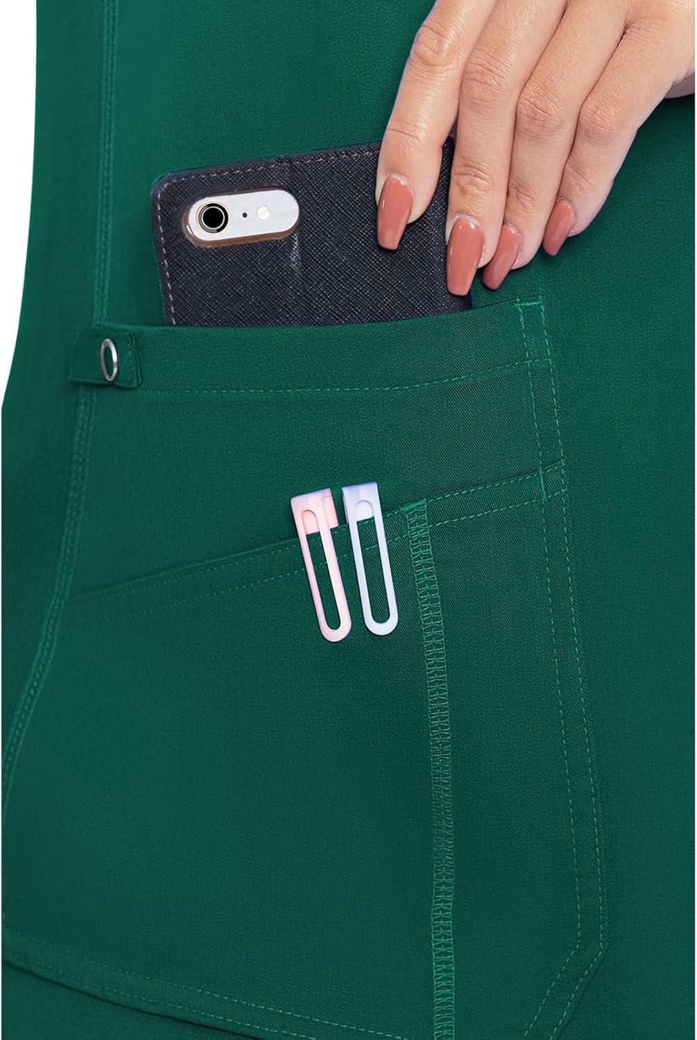 imageMed Couture VNeck Scrub Top for Women with 4 Pockets RibKnit Side Panel and Shirttail Hem MC7459Hunter Green