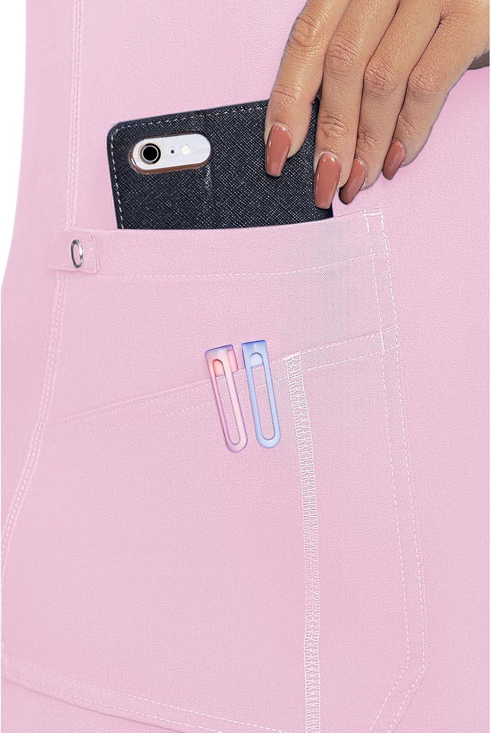 imageMed Couture VNeck Scrub Top for Women with 4 Pockets RibKnit Side Panel and Shirttail Hem MC7459Ice Pink