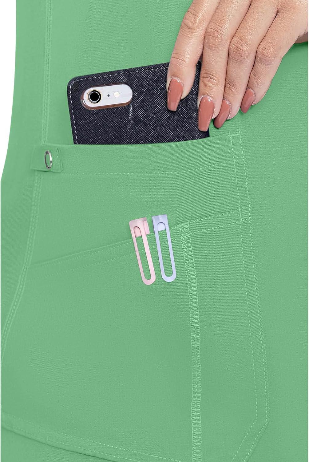 imageMed Couture VNeck Scrub Top for Women with 4 Pockets RibKnit Side Panel and Shirttail Hem MC7459Kiwi Lime