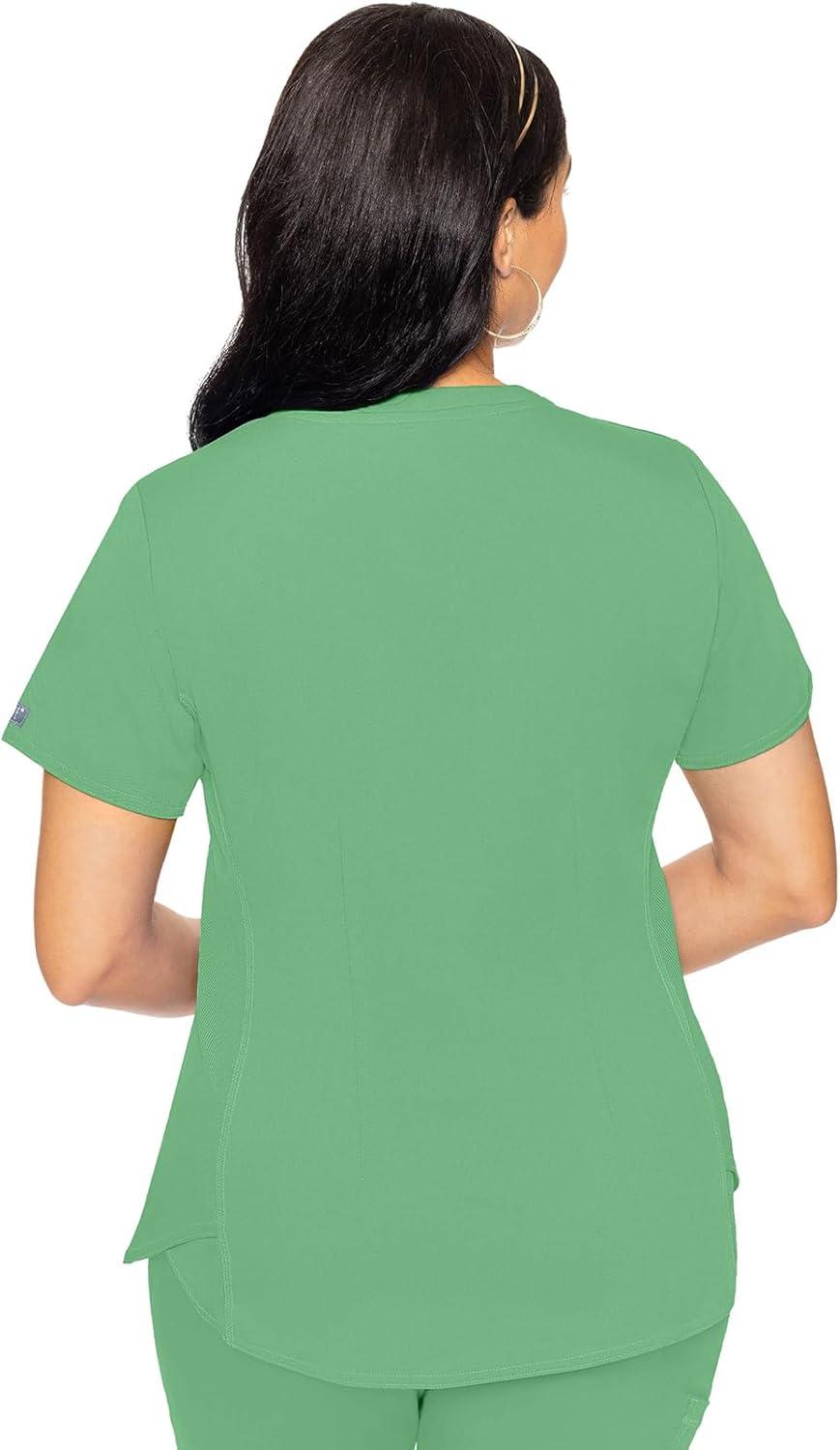 imageMed Couture VNeck Scrub Top for Women with 4 Pockets RibKnit Side Panel and Shirttail Hem MC7459Kiwi Lime