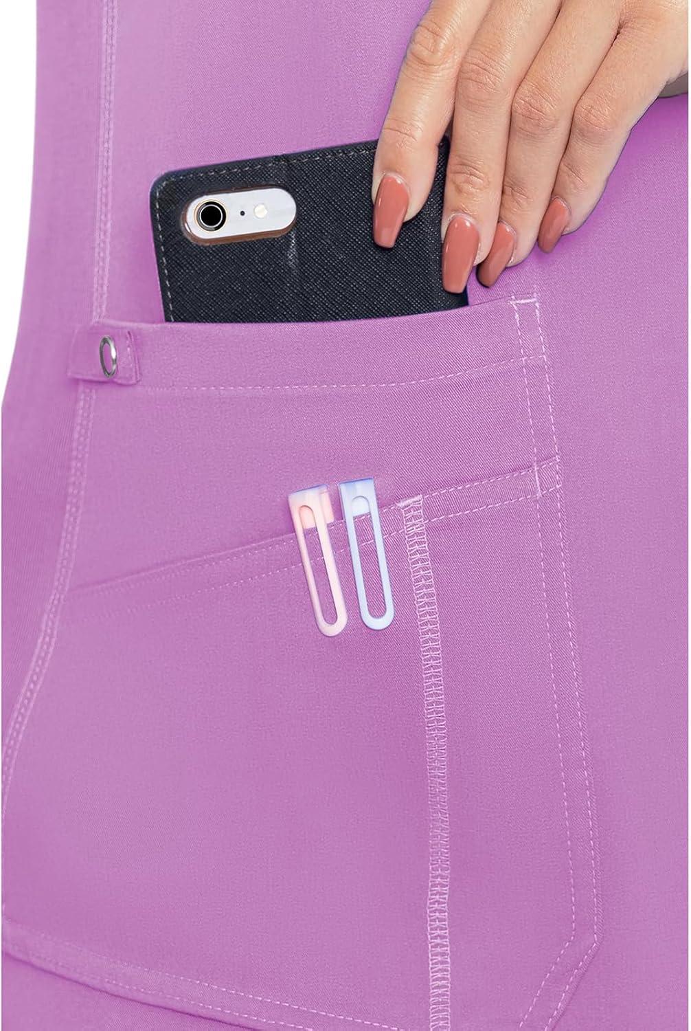 imageMed Couture VNeck Scrub Top for Women with 4 Pockets RibKnit Side Panel and Shirttail Hem MC7459Lilac