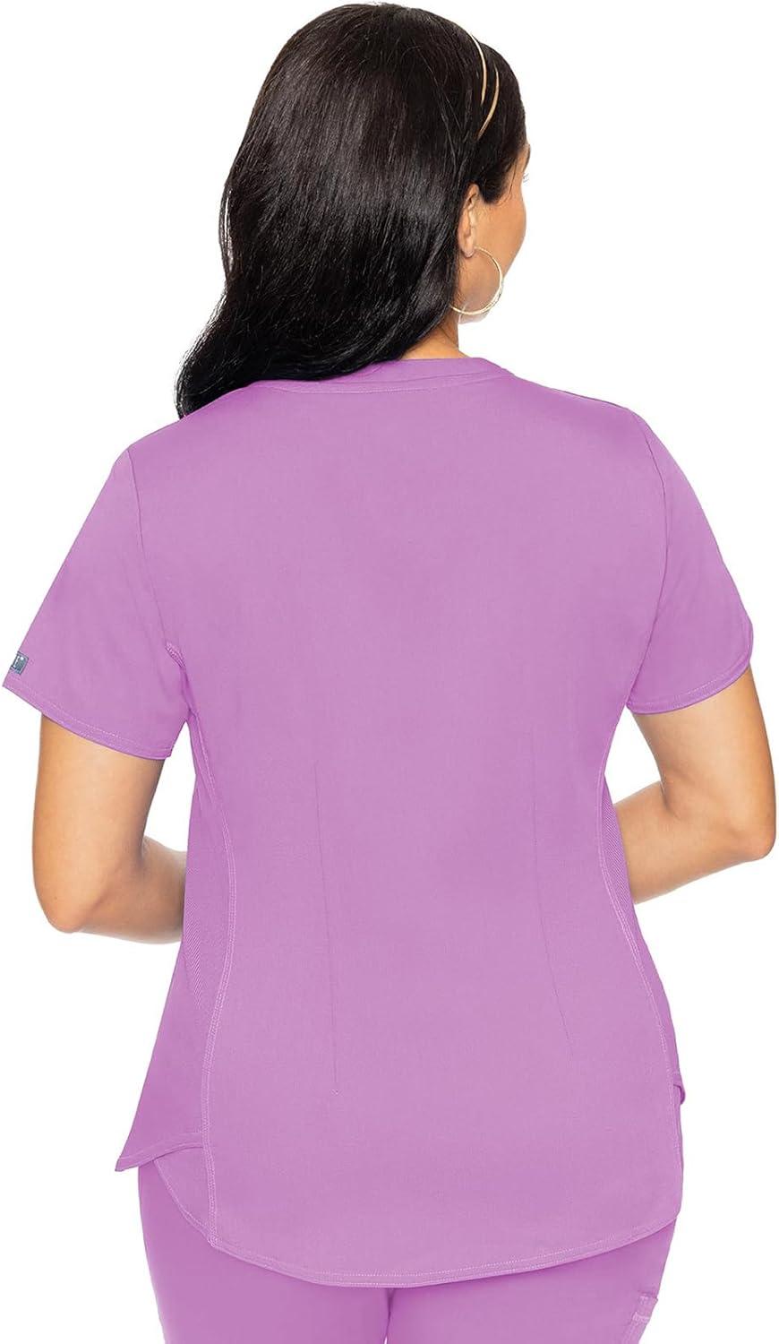 imageMed Couture VNeck Scrub Top for Women with 4 Pockets RibKnit Side Panel and Shirttail Hem MC7459Lilac