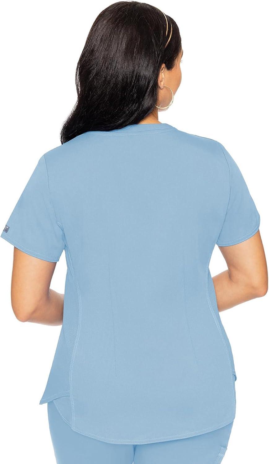 imageMed Couture VNeck Scrub Top for Women with 4 Pockets RibKnit Side Panel and Shirttail Hem MC7459Periwinkle