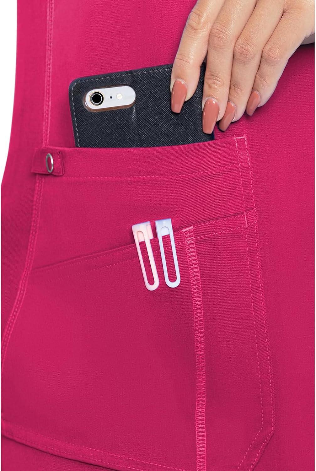 imageMed Couture VNeck Scrub Top for Women with 4 Pockets RibKnit Side Panel and Shirttail Hem MC7459Pink Punch
