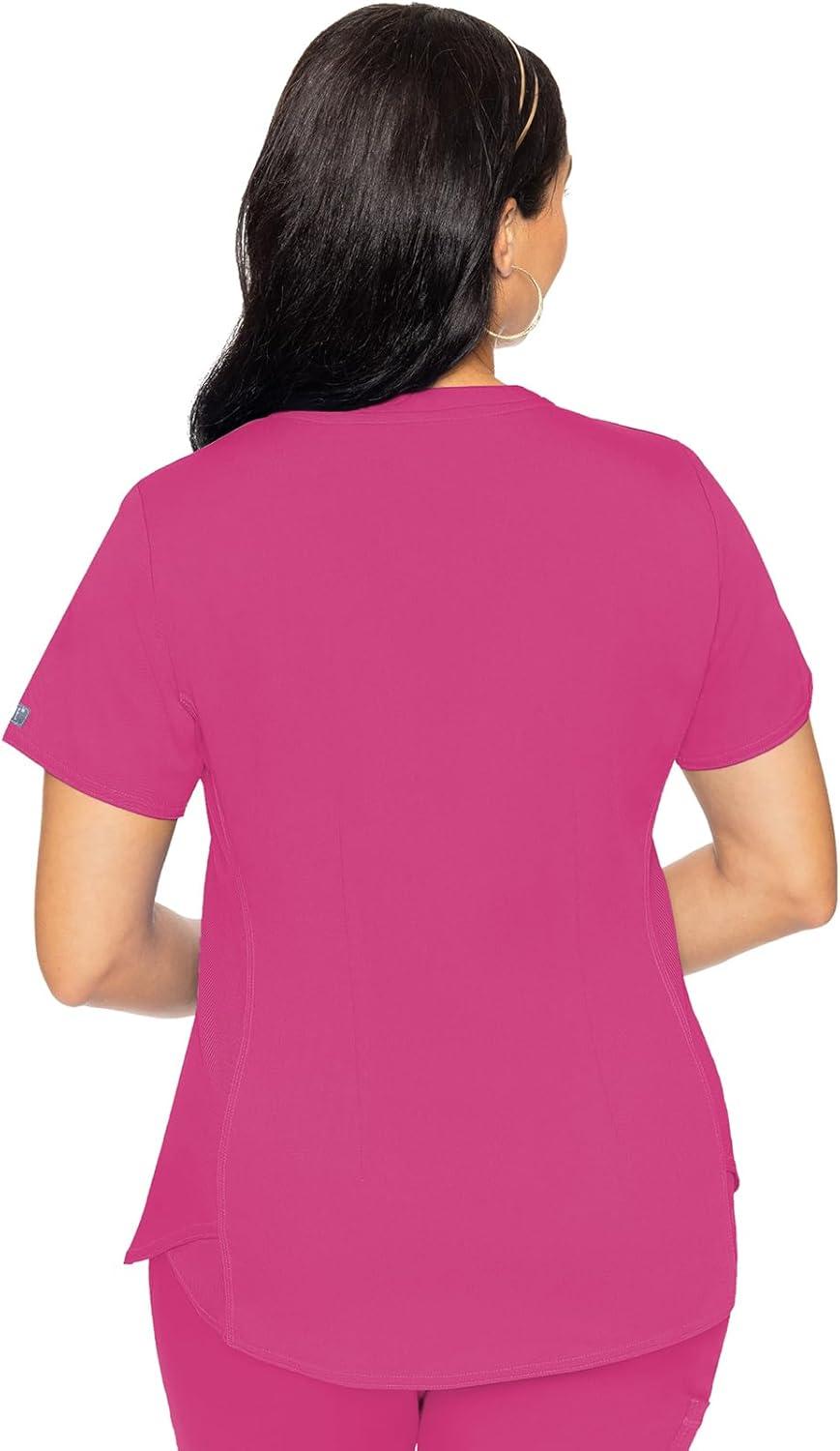 imageMed Couture VNeck Scrub Top for Women with 4 Pockets RibKnit Side Panel and Shirttail Hem MC7459Raspberry Tart