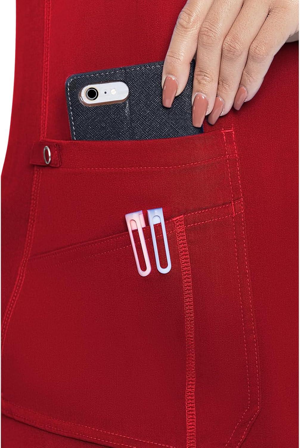 imageMed Couture VNeck Scrub Top for Women with 4 Pockets RibKnit Side Panel and Shirttail Hem MC7459Red
