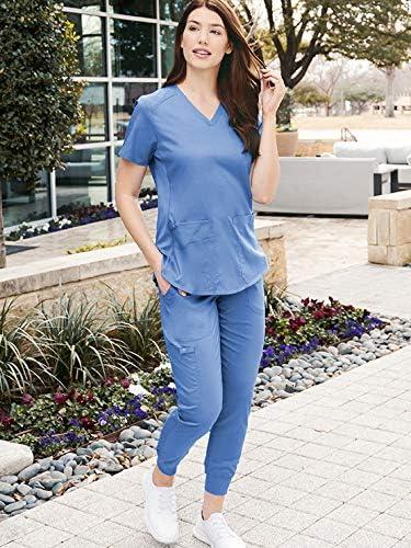 imageMed Couture VNeck Scrub Top for Women with 4 Pockets RibKnit Side Panel and Shirttail Hem MC7459Red