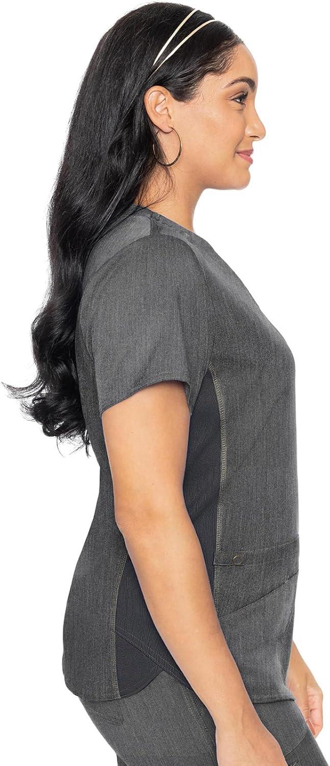 imageMed Couture VNeck Scrub Top for Women with 4 Pockets RibKnit Side Panel and Shirttail Hem MC7459Slate