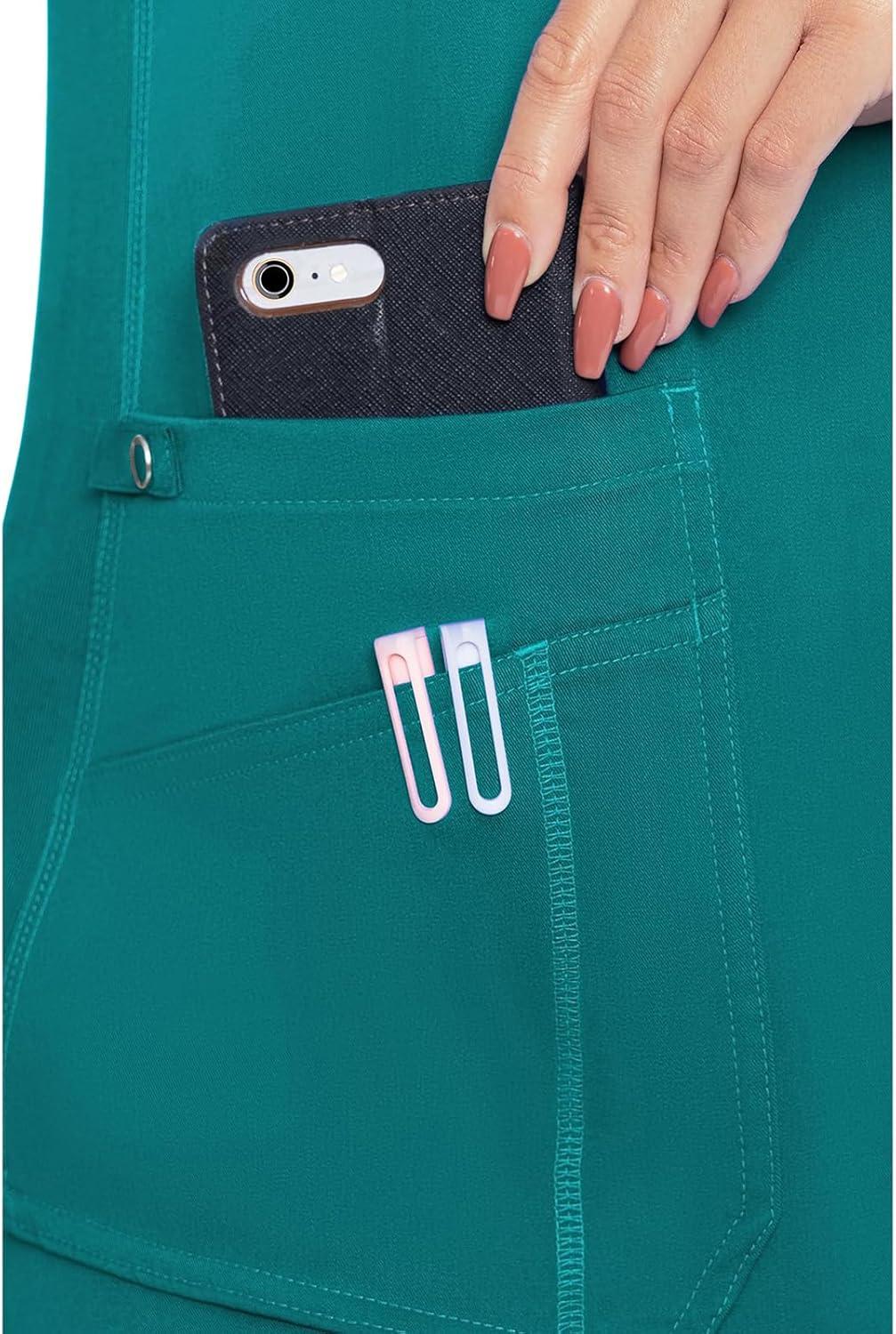 imageMed Couture VNeck Scrub Top for Women with 4 Pockets RibKnit Side Panel and Shirttail Hem MC7459Teal