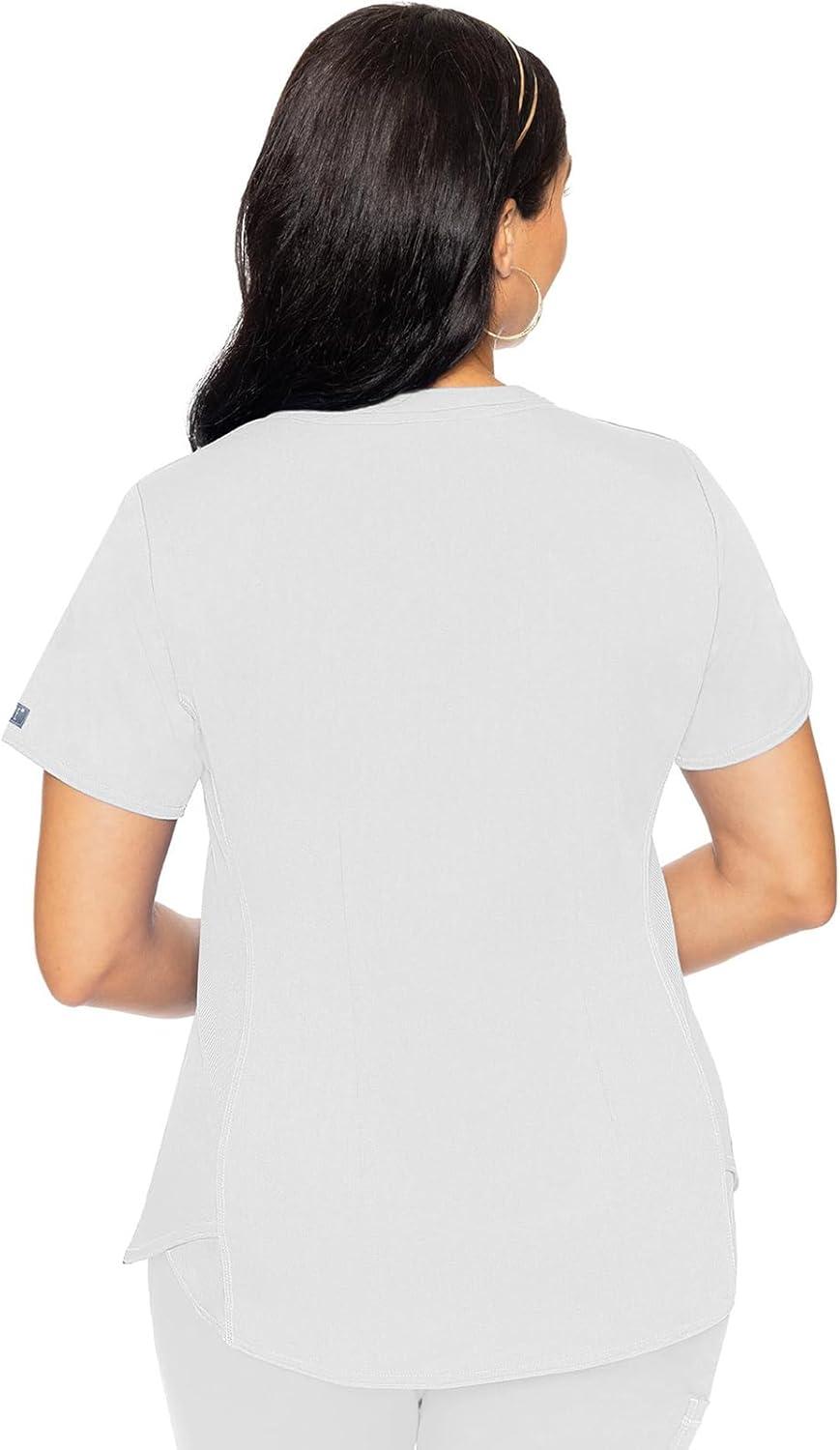 imageMed Couture VNeck Scrub Top for Women with 4 Pockets RibKnit Side Panel and Shirttail Hem MC7459White