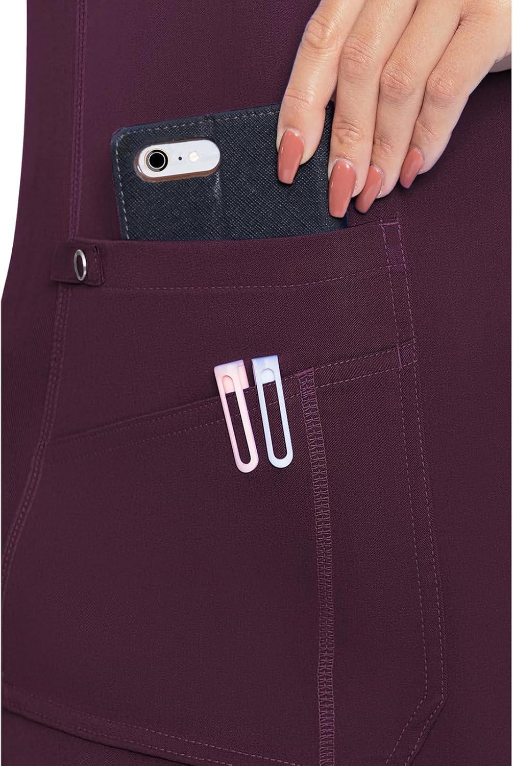 imageMed Couture VNeck Scrub Top for Women with 4 Pockets RibKnit Side Panel and Shirttail Hem MC7459Wine