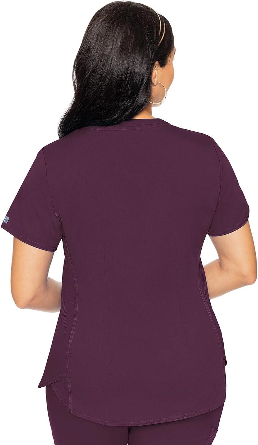 imageMed Couture VNeck Scrub Top for Women with 4 Pockets RibKnit Side Panel and Shirttail Hem MC7459Wine