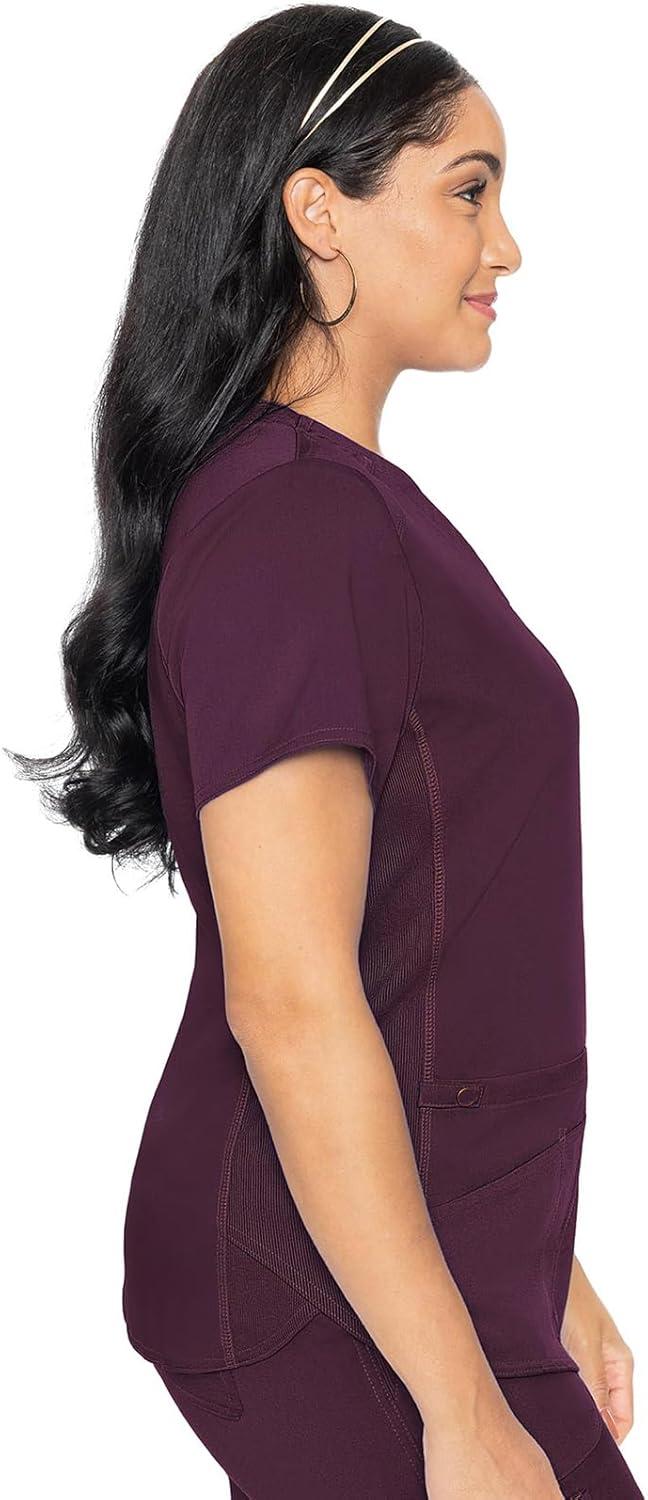 imageMed Couture VNeck Scrub Top for Women with 4 Pockets RibKnit Side Panel and Shirttail Hem MC7459Wine