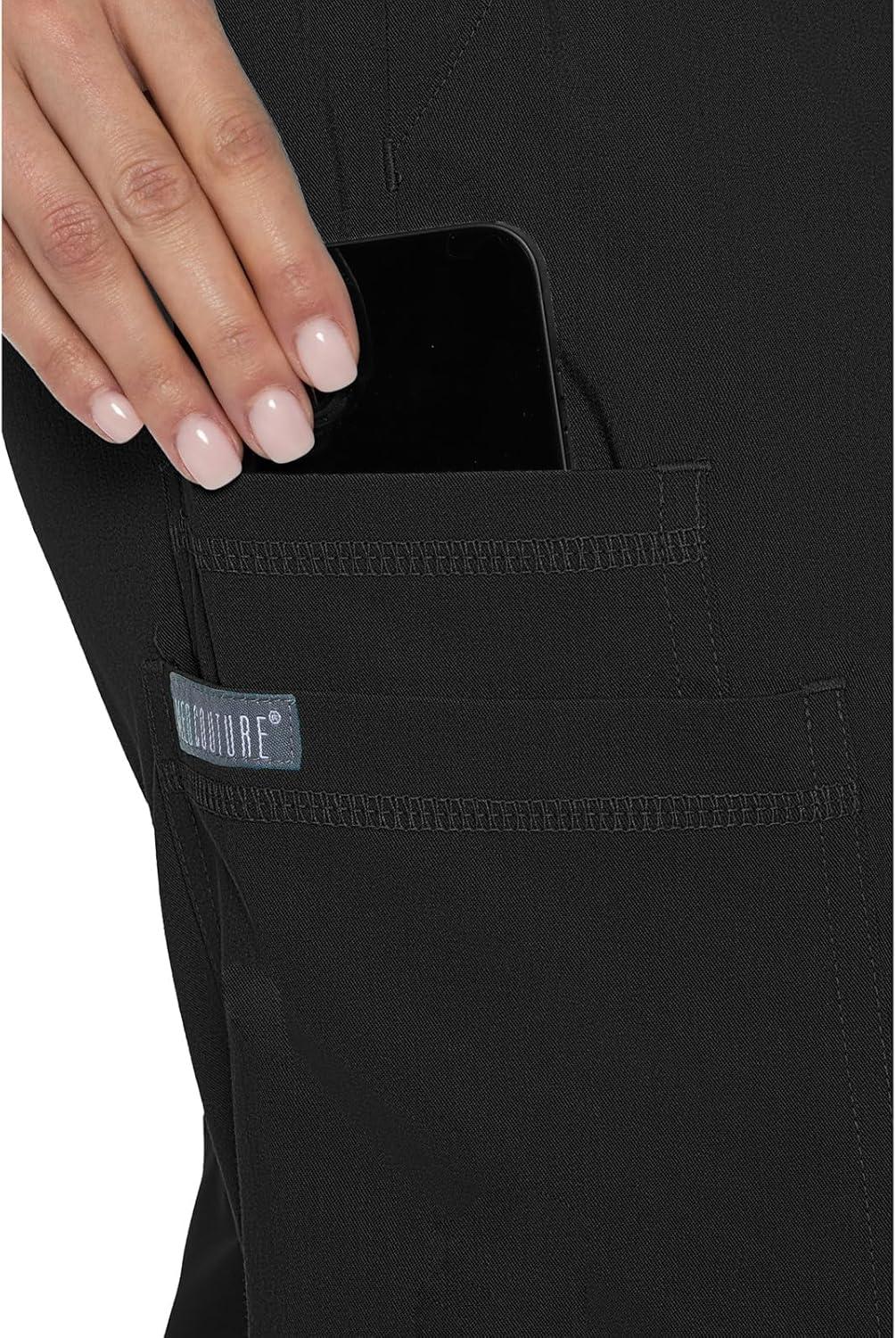 imageMed Couture Womens Cargo Scrub Jogger Pants 6 Pockets Ultra Soft Stretch Easy Care Soft Medical Uniform Bottoms MC7705Black