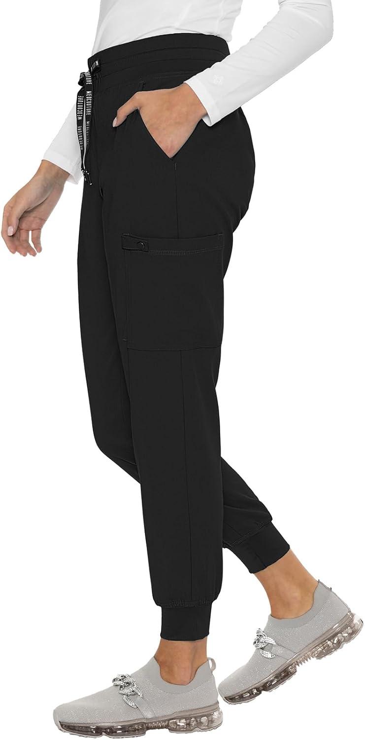 imageMed Couture Womens Cargo Scrub Jogger Pants 6 Pockets Ultra Soft Stretch Easy Care Soft Medical Uniform Bottoms MC7705Black