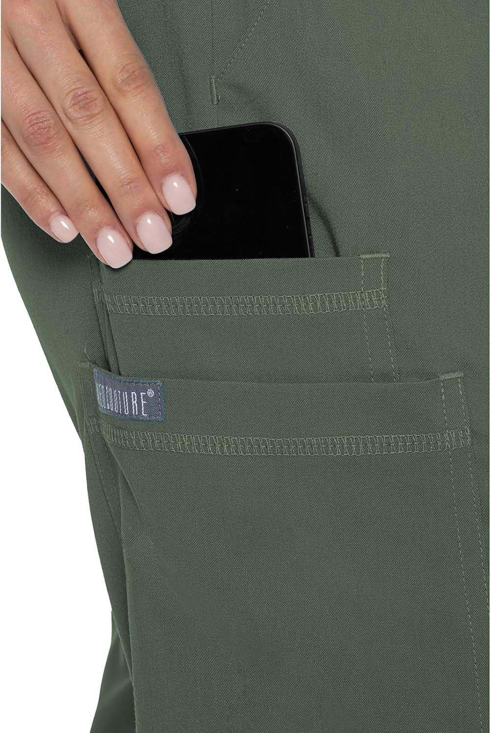imageMed Couture Womens Cargo Scrub Jogger Pants 6 Pockets Ultra Soft Stretch Easy Care Soft Medical Uniform Bottoms MC7705Olive