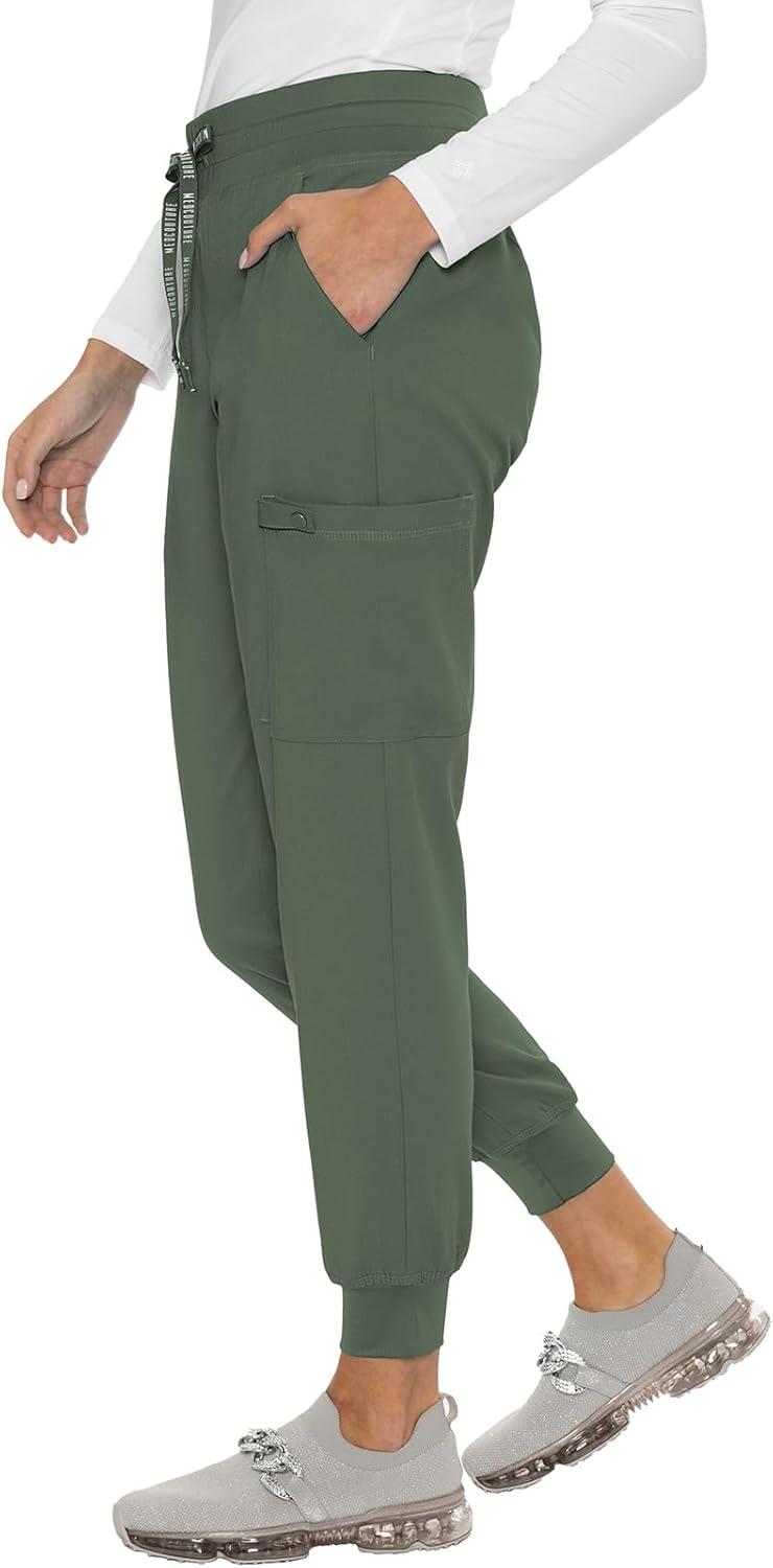 imageMed Couture Womens Cargo Scrub Jogger Pants 6 Pockets Ultra Soft Stretch Easy Care Soft Medical Uniform Bottoms MC7705Olive