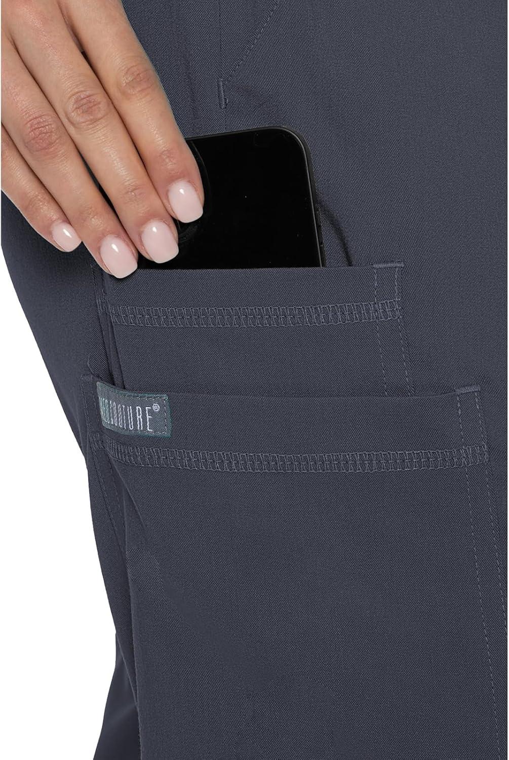 imageMed Couture Womens Cargo Scrub Jogger Pants 6 Pockets Ultra Soft Stretch Easy Care Soft Medical Uniform Bottoms MC7705Pewter