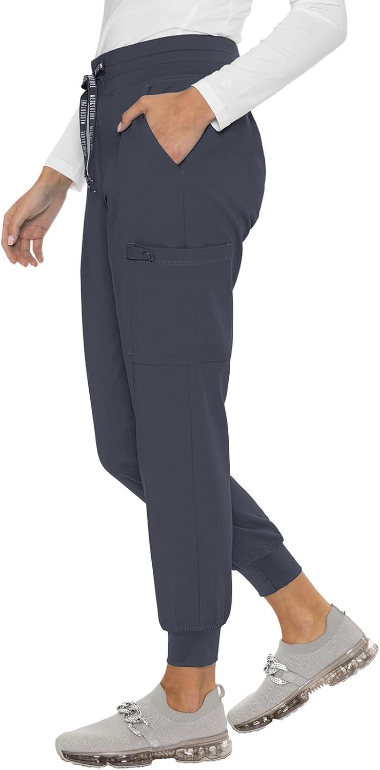 imageMed Couture Womens Cargo Scrub Jogger Pants 6 Pockets Ultra Soft Stretch Easy Care Soft Medical Uniform Bottoms MC7705Pewter