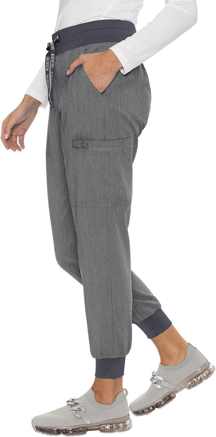 imageMed Couture Womens Cargo Scrub Jogger Pants 6 Pockets Ultra Soft Stretch Easy Care Soft Medical Uniform Bottoms MC7705Slate